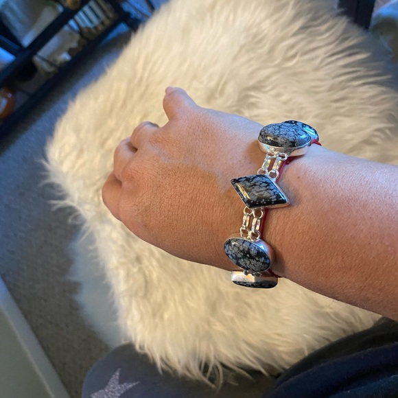 Snowflake Obsidian 925 marked bracelet - Picture 4 of 4